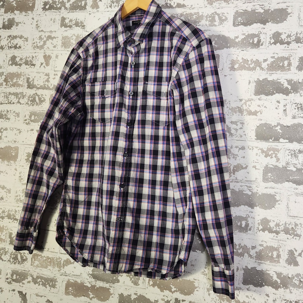 Banana Republic Slim Fit Plaid Long Sleeve Button Down Shirt Men's Medium Purple - Picture 5 of 16
